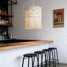 1pc Macrame Lampshade, Boho Style Hanging Tassel Decor, Handwoven Lamp Shade, Tapestry - Excludes Lamp And Wiring - Beige - View 4