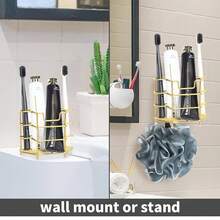 Snailhouse Toothbrush Holder For Shower, Stainless Steel Wall Hanging Toothpaste Tooth Brushing Organizer Stand Storage Caddy For Bathrooms, Gold,Gold - Vàng - Xem 3