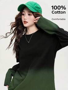 JUTU 2026新款渐变黑绿休闲优雅春秋长袖上衣，女士度假款 - 0A43黑色 - 查看 5