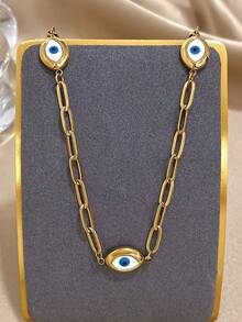 时尚粗金链项链，饰有辟邪眼吊坠 - 具有精神保护意义，大胆的日常休闲饰品，打造时尚造型，男女皆宜，情人节礼物 - 彩色 - 查看 6