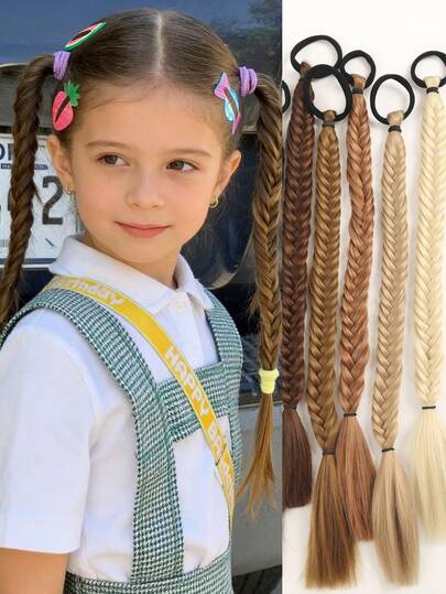 Synthetic 18inch Fishbone Braided Ponytail Hair Extensions For Kids High Temperature Fiber Hair Accessories 2pcs