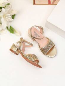 夏季新款玛丽珍高跟凉鞋、女童高跟舞蹈鞋、学生演出及日常活动凉鞋、婚鞋 - 金色 - 查看 8