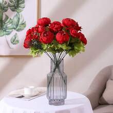 Duovlo Springs Flowers Artificial Silk Peony Bouquets Wedding Home Decoration,Pack Of 1 (Spring Red),20.87*3.5,SpringRed - 春紅 - 查看 7