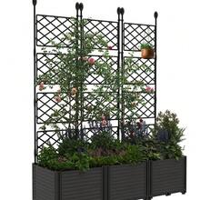 Tall Raised Garden Bed Kit With Tre-Llis - 3pcs/4pcs/7pcs Plastic Plant-Er Box, P-Rivacy Screen For Backyard Climbing Plants & Flowers - 黑色-3 部分 - 查看 1