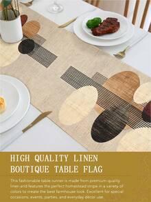 1pc Bohemian Style Linen-Like Table Runner, Modern Dining Table Mat, Rectangular Tablecloth, Washable, Suitable For Kitchen, Dining Table, Party, Wedding Decoration, Entryway, Home Gathering, Coffee Table, Living Room - Brown - View 9