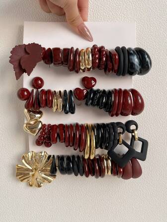 1-30 Pairs Random Heart & Geometric Vintage Retro Y2K Acrylic Exaggerated Fashion Earrings Set, Blind Box Combination, Gift For Women, Mother's Day, Valentine's Day, Christmas, New Year, Daily Wear