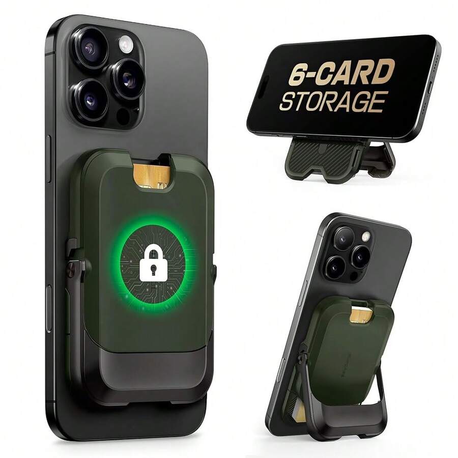 For Mag Wallet With Stand, Magnetic Wallet For Men Women, [Hold 6 Cards] [RFID BlocFKing] [Strong Magnetic Lock] Phone Stand Card Holder For For IPhone 17/16/15/14/13/12 Series, Battle Green,Green - 綠色 - 查看 1