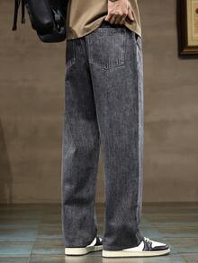 pantalones hombre vaqueros hombre ropa de hombre Pantalones vaqueros informales lavados para hombre con cordón y cintura elástica para uso diario - Gris Oscuro - Ver 5