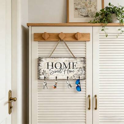 1pc Wooden Wall Hook With "HOME" Text, Cozy Home Decor, Key Organizer Hanger Suitable For Front Door, Hallway, Bedroom, Living Room, Housewarming Gift, Holiday Gift