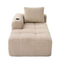 Comfortable Reclining Corduroy Sofa - No Assembly Required, Plush Sofa With Back Cushions, Side Storage Pocket For Remote Control And Mobile Phone, Built-In Cup Holder - Neat And Aesthetic. - 卡其色 - 查看 1