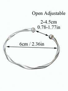 1pc Silver Minimalist Chic Geometric Wave Bangle Bracelet, Adjustable Fit For Young Girl Daily & Holiday Wear - Silver - View 6