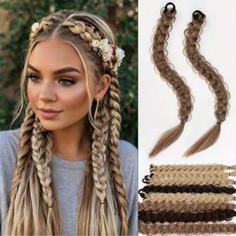 60cm 1 Stück geflochtene Pferdeschwanz- & Boxerbandgeflechte - Geflochtene Haarverlängerungen geeignet für Musikfestivals, Partys, Alltag - temporärer Volumen- & Längenbooster, Anwendung (ohne Kopfhaut)