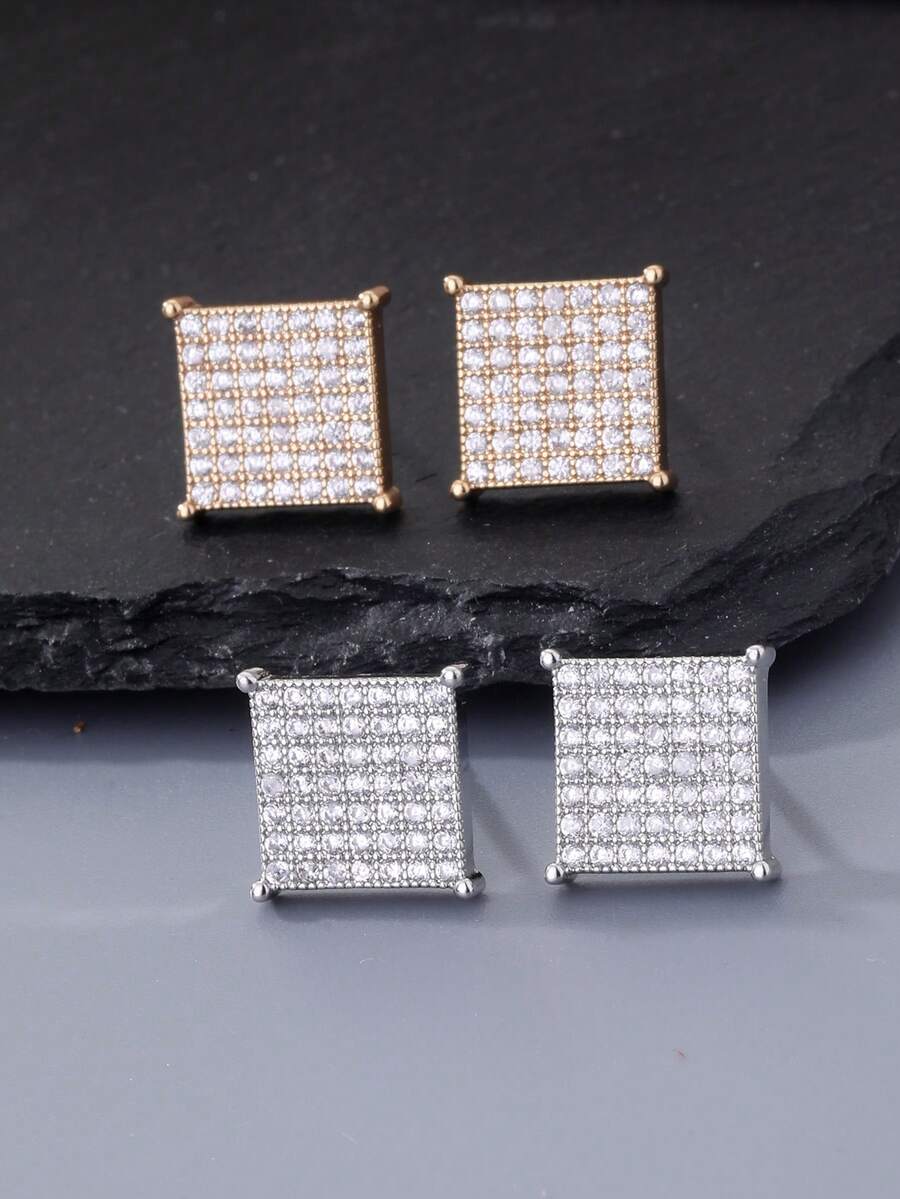 1 Pair Cubic Zirconia Kite-Shaped Stud Earrings, Silver/Gold Plated Jewelry, Fully Paved Design, Suitable For Daily Wear, Valentine's Day Gift, Ramadan Distribution, Ramadan Cuisine, Eid Al-Fitr Gift, Eid Al-Fitr Giveaway - Kite - View 1