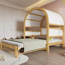 Extendable Arched Roof Bed, Sliding Bed, Children's Bed, Daybed, Small Side Shelf, Pine+MDF, White+Natural, 140x200cm - White - View 5