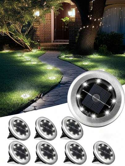 4 piezas Luces solares de acero inoxidable para senderos, luces solares enterradas para exteriores, luces solares para paisajismo IP65 a prueba de agua, luces solares para calles a prueba de agua, luces solares subterráneas para césped, luces para senderos, luces nocturnas, lindas y pequeñas, adecuadas para jardín, villa, césped, carretera, acera, callejón, también adecuadas para decoración de Navidad y Halloween