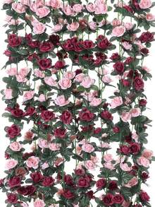 2 pièces/Paquet Vigne de fleurs artificielles, 45 têtes de fausses roses en guirlande, décoration pour maison, hôtel, bureau, mariage, fête, jardin, cadeau de la Saint-Valentin - rouge + rose - Voir 4