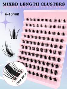 100pcs Cartoon Style False Eyelashes, D-Curl Flared, Fairy Lash Clusters, 8-16mm Mixed Cartoon Lash Clusters, Transparent Lash Stems, D-Curl, DIY Lash Extension, Natural Anime Lashes, Individual Lash Clusters, Ultra-Thin Invisible Lash Stems, Create Cartoon Lash Makeup Effect. - Black - View 6
