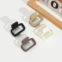 4pcs Medium Square Hair Clips For Women - Black White Khaki Brown, Lightweight Plastic For Daily Makeup & Outfit Matching - 4PCS - 查看 12