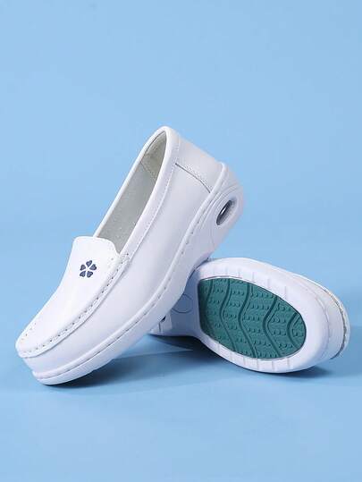 Women's Flat Slip-On Shoes, Nurse Shoes, School Style White Sneakers, Solid Color Work Shoes, Soft Sole Non-Slip Durable Minimalist Loafers, Super Lightweight Casual Athletic Shoes