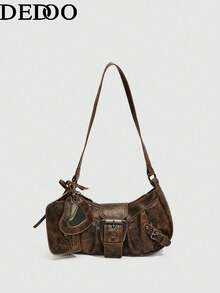 Dedoo 1个Y2K哥特风复古铆钉装饰方形单肩包，适合日常通勤，小众时尚设计，蒸汽朋克，哥特风，是酷女孩街头风格的理想之选，也适合音乐节、演唱会、摇滚风格、2000年代时尚、复古风。 - 棕色 - 查看 3