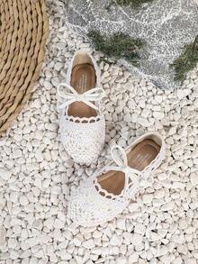 1 Pair New Summer Breathable Flat Cloth Shoes For Little Girls, Infant Toddler Shoes, Fashion Outdoor Flat Shoes For Baby Girls - White - View 6