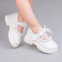 1双女婴平底鞋，优雅百搭的蝴蝶结设计，时尚仙女风真皮鞋 - 白色 - 查看 10