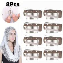 3/8个假发夹 10齿假发夹 DIY发夹 适用于帽子、贝雷帽 用安全别针固定在头发上 弹性夹 - 彩色 - 查看 16