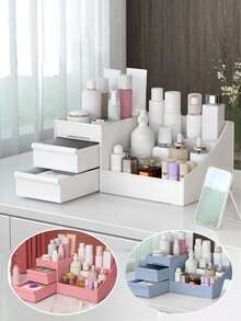 Double Layer Makeup Storage Box - Waterproof Dustproof Cosmetic Organizer For Dresser Vanity | Holiday Wedding Gift - 白色 - 查看 8