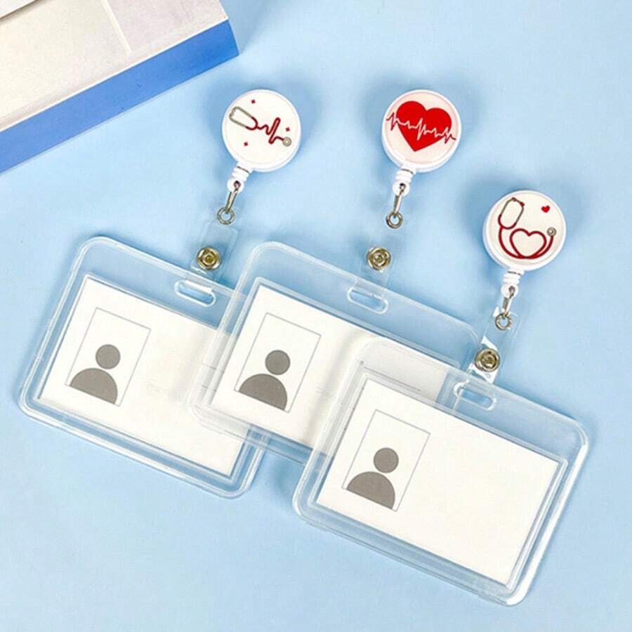 1 Set Doctor/Nurse Transparent Badge Card Holder, Retractable Badge Reel, Medical Element ID Card Clip - Multicolor - View 1