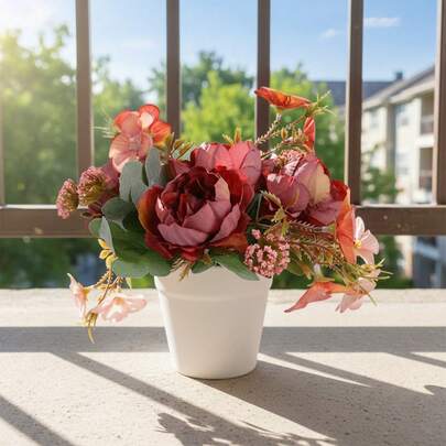 Flores artificiales en maceta, peonías falsas en maceta, decoración de escritorio para el hogar y la oficina.