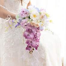 1 Stück romantischer Brautstrauß, Wasserfallstrauß, Brautjungferstrauß, künstliche Rosen Hochzeitsdekoration, Bräutigam & Trauzeugen Ansteckblume, für Boho Hochzeitszeremonie, Jahrestag Wurfstrauß, Abschlussball, Heim-Büro-Esszimmer-Raumdekoration - Verschiedenfarbig - Übersicht 6