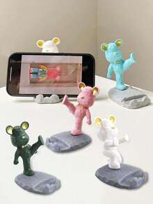 1pc Cartoon Bear Phone Holder Desk Decor Craft, Suitable As Birthday, Children's Day, Easter, Halloween, Christmas Gift, Slouchy Phone Stand Desk Ornament Bear Holder - Multicolor - View 2