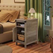 Farmhouse End Table With Charging Station, Narrow Side Table For Living Room, Bedroom, Small Nightstand With Storage, USB Ports And Outlets, Small Wooden Cabinet - 希臘 - 查看 3