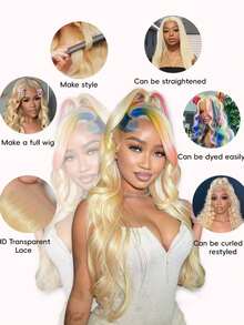 32英寸613号13x4蕾丝前假发，真人发，波浪金发，180%密度，613号蕾丝前假发，女士真人发，预先拔毛，掉发极少，质地柔软，外观自然，适合日常佩戴。 - S613 - 查看 8