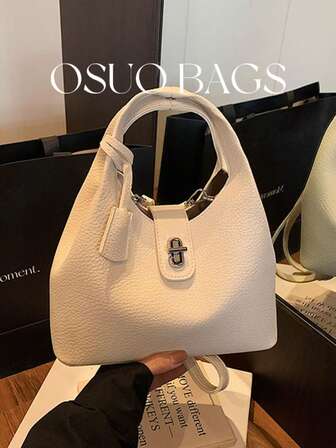 1pc Mini Solid Color Litchi Texture PU Casual Crossbody Bucket Bag, Simple Commuter Tote Vintage Versatile