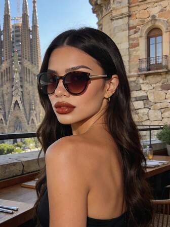 Óculos de Moda Retrô Boêmio Estampa de Leopardo Gatinho, Armação de Plástico para Mulheres, Para Looks Diários e Viagens