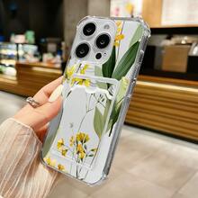 Funda para teléfono con tarjetero, diseño de flores amarillas y hojas verdes, mostrando un estilo artístico fresco y elegante, compatible con los modelos  17, 16, 15, 14 PLUS, 13, 12, 11 PRO MAX, perfecta para regalar. - Colores mixtos - Ver 3