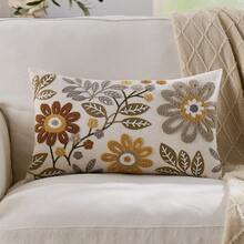 غطاء وسادة مطرز بزهور عصري بسيط، مناسب للديكور الداخلي، غطاء وسادة لجميع المواسم، لا يشمل إدراج الوسادة - رمادي - مشاهدة 10