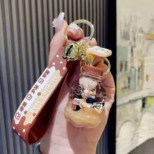 1pc Autumn/Winter Pearl Milk Tea Bear Couple Keychain, Cute Bag Charm Keyring - Beverage Bottle Milk Tea - View 5
