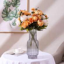 Duovlo Artificial Peony Silk Flowers Fake Flowers Vintage Wedding Home Decoration,Pack Of 1 (New Orange),20.87*3.5,NewOrange - 新橙 - 查看 7