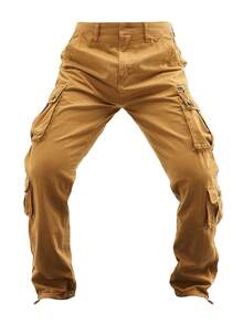 Men's Plus Size Cargo Pants, Pure Cotton Solid Color Washed Utility Work Trousers With Multiple Pockets, Durable Design – Outdoor Hiking, Daily Commute,Casual Campus Looks,Big And Tall - Rượu sâm banh - Xem 2