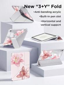 Kingsung Pink Floral Pattern Acrylic Crystal Shockproof Tablet Protective Case, Compatible With Samsung Tablets/ Mini 6/7/9.7/10.2/10.5/10.9/12.9/Pro 11 (10th Gen), Protective Case Supports Multi-Angle Adjustment, 6 Installation Modes, Built-In Pen Slot, Transparent Back Cover, Anti-Drop Protection, Auto Wake/Sleep Function, Spring Birthday Gift - Multicolor - View 7