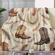 Retro Western Cowboy Theme, Cowboy Boots, Cowboy Hats, Cacti, Feather Design Patterns, Modern Home Style,Super Soft Flannel Printed  Blanket,As Birthday Gifts, Family, Wedding, Souvenir Blankets, Polyester Blankets Suitable For All Seasons, Washable, Machine Washable, Lightweight, Breathable, Comfortable, Warm, Unique, 280gsm For Him, Her Personalized Ideal Gifts For Her, Him, Family, Boyfriend, Girlfriend, Father, Family, Mother, Lover, Daughter, Son, Grandfather, Grandmother, Teacher,Doctor, Nurse,Friend, Classmate, Pet.Perfect Nap, Camping, Travel, Home, Daily Life, Office Decoration, Birthday, Anniversary, Valentine's Day, Thanksgiving, Graduation Season,Christmas, Halloween, Mother's Day, Father's Day, Wedding, New Year Gifts ,Sofa,Bed,Car,Bedroom,Living Room,Office,  Outdoor Camping, Beach,Wall Decoration - 多色29 - 查看 4