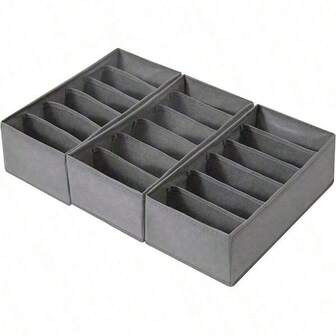 1/3/6 piezas Organizador de cajón plegable de tela no tejida, adecuado para ropa, calcetines, ropa interior, corbatas, cinturones, almacenamiento en el dormitorio (Gris 6 Rejillas)