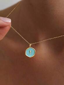 1 件优雅不锈钢字母吊坠项链，26 个字母可选，圆形字母吊坠项链，防水锁骨链，适合女性日常佩戴 - 圓形 - 查看 11