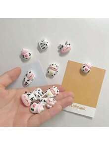 5pcs/10pcs Cute Cartoon Cow Fridge Magnets, Oval Plastic Refrigerator Stickers And Whiteboard Decals, Suitable For Home And Office Decoration, Creative Educational Supplies, Magnetic Decorations - Multicolor - View 2