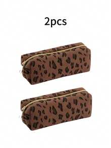 1/4 Packs Corduroy Pencil Case With A Leopard Print Design, Smooth Zipper, Durable And Easy To Clean, Resistant To Scratches, Retro Plush Color. It's A Small Item Storage Bag - Multicolor - View 14