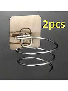 1 Piece Bathroom Spiral Hair Dryer Holder, No-Drill Adhesive Wall Mount Organizer, Nail-Free Removable Hairdryer Storage Rack, Home Bathroom Hair Styling Tool Organizer Bathroom - Silver - View 12