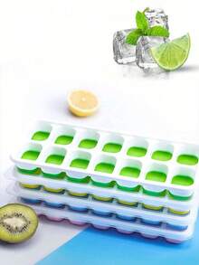 Bộ 4 khay làm đá bằng silicon, dễ lấy đá ra và dẻo, 14 ngăn, 4 màu hỗn hợp, có nắp đậy chống tràn có thể tháo rời, xếp chồng được, phụ kiện nhà bếp, dụng cụ nhà bếp nhỏ. - Nhiều màu - Xem 2