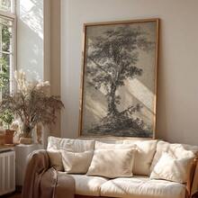 1幅带框/不带框复古树木素描乡村风帆布海报，古董风景复古墙面艺术印刷品，农舍田园风装饰画，适用于公寓、客厅、卧室、现代家居装饰 - 彩色 - 查看 1